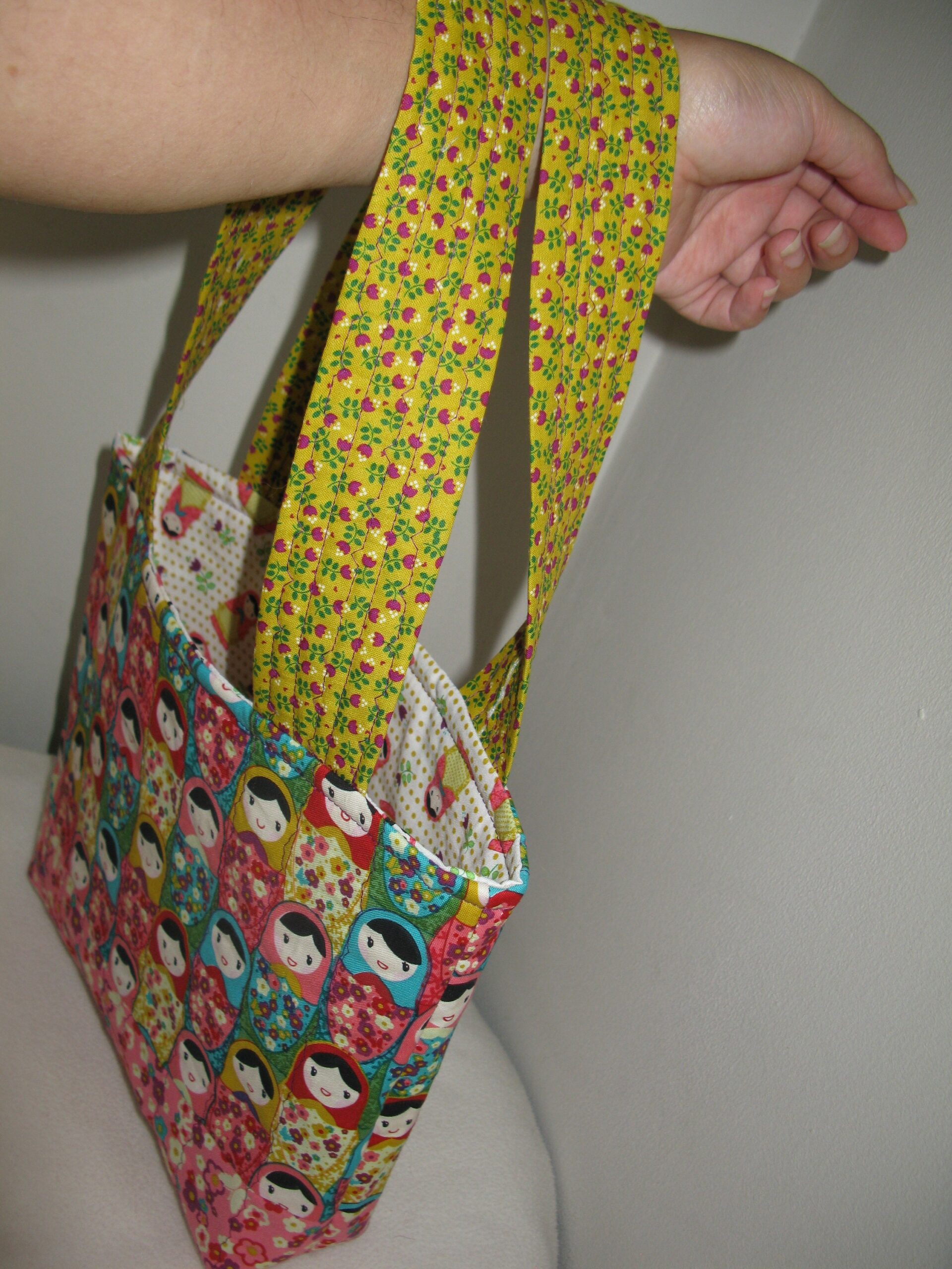 Quilted tote bag made from Russian Matryoshka Doll fabric (imperfect reduced price) - Image 8