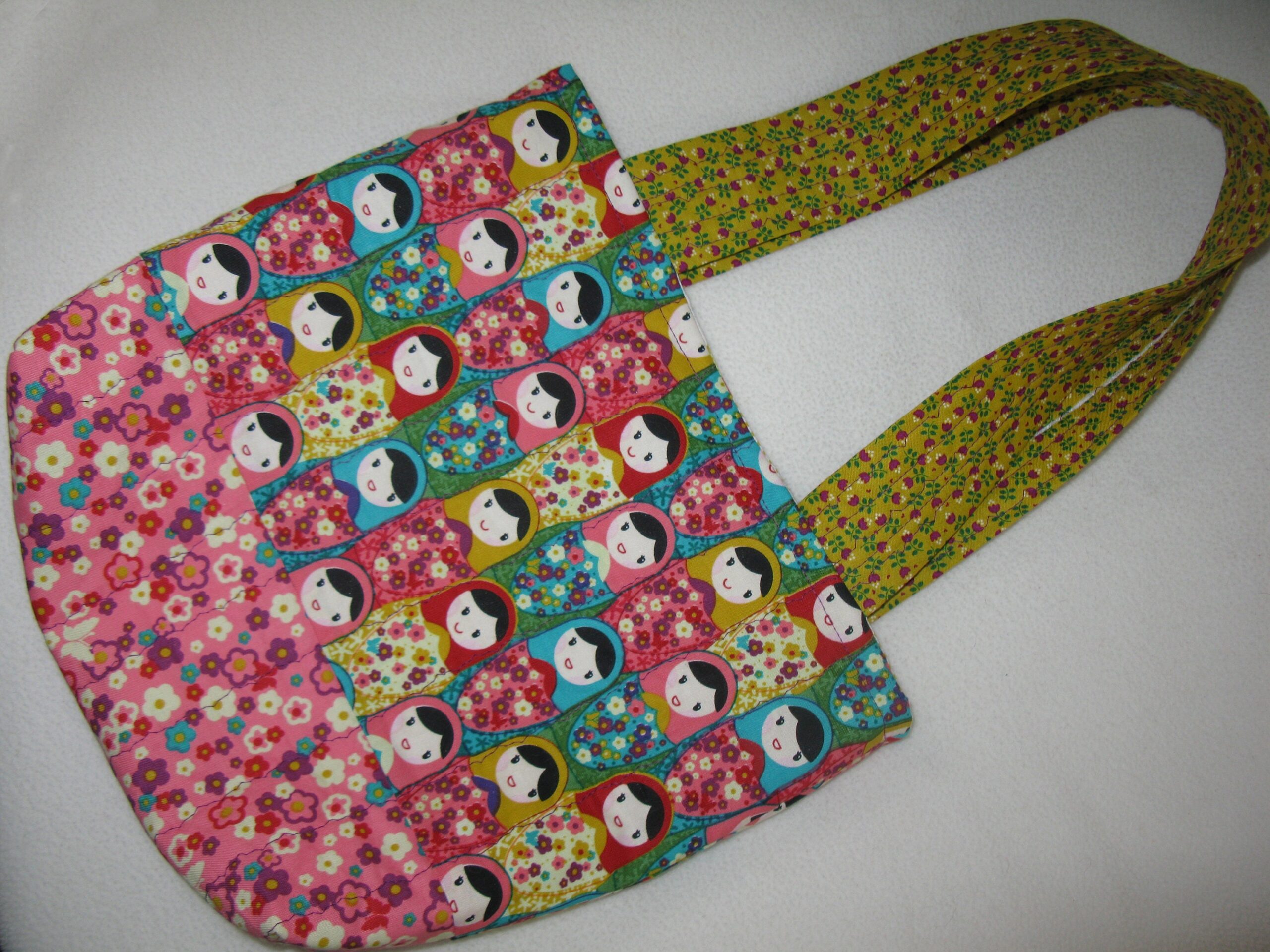 Quilted tote bag made from Russian Matryoshka Doll fabric (imperfect reduced price)