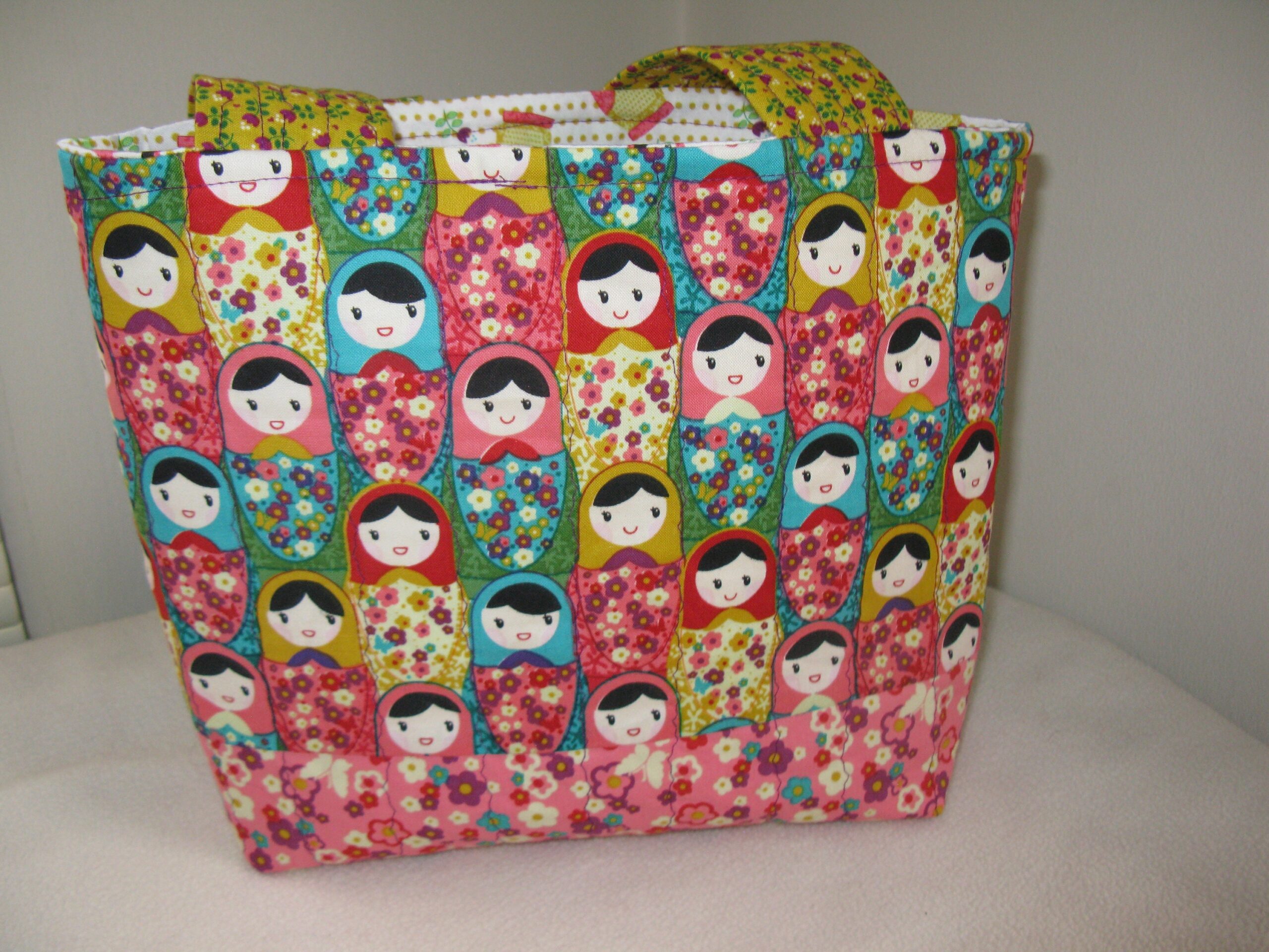 Quilted tote bag made from Russian Matryoshka Doll fabric (imperfect reduced price) - Image 2