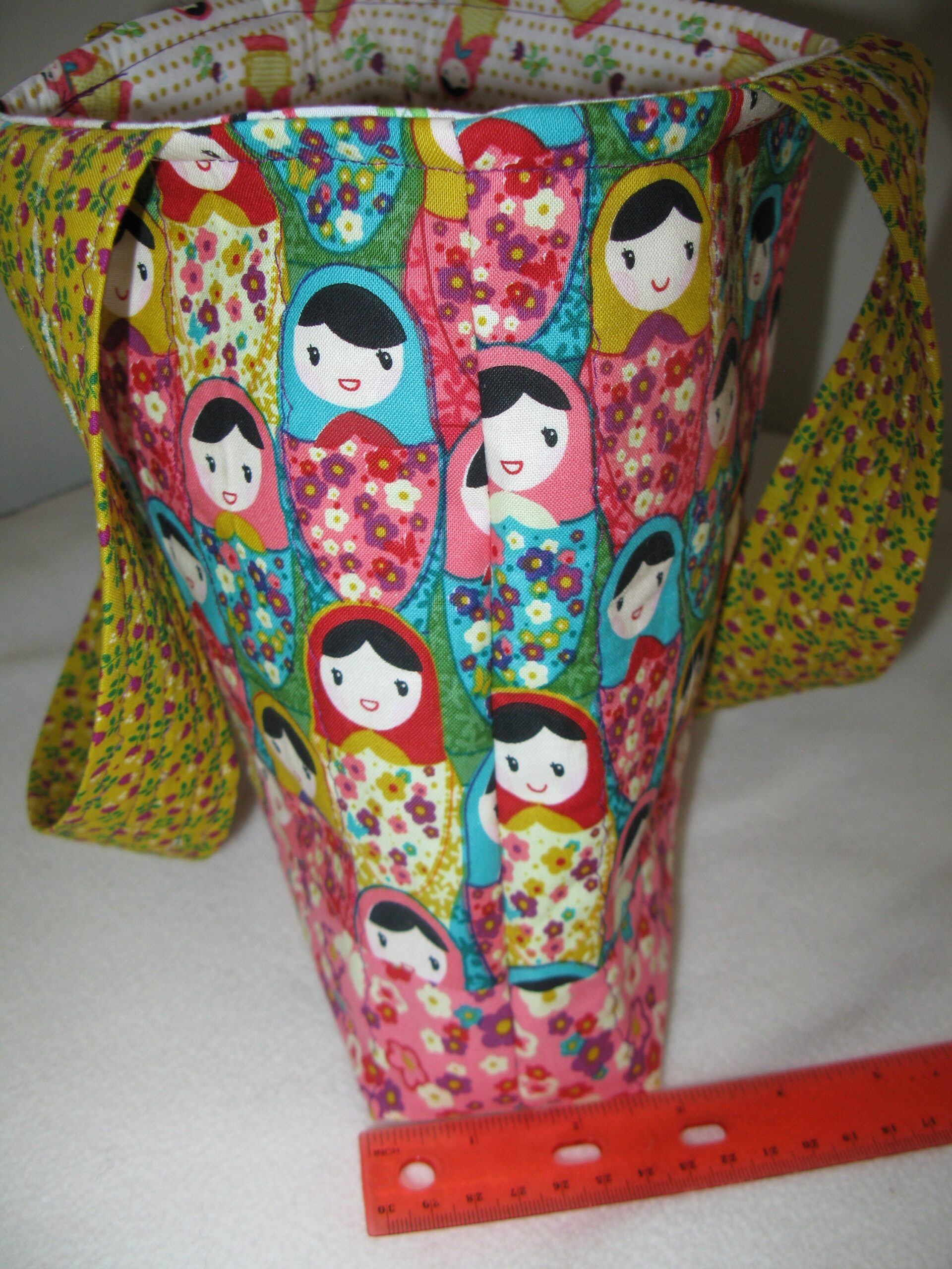 Quilted tote bag made from Russian Matryoshka Doll fabric (imperfect reduced price) - Image 3