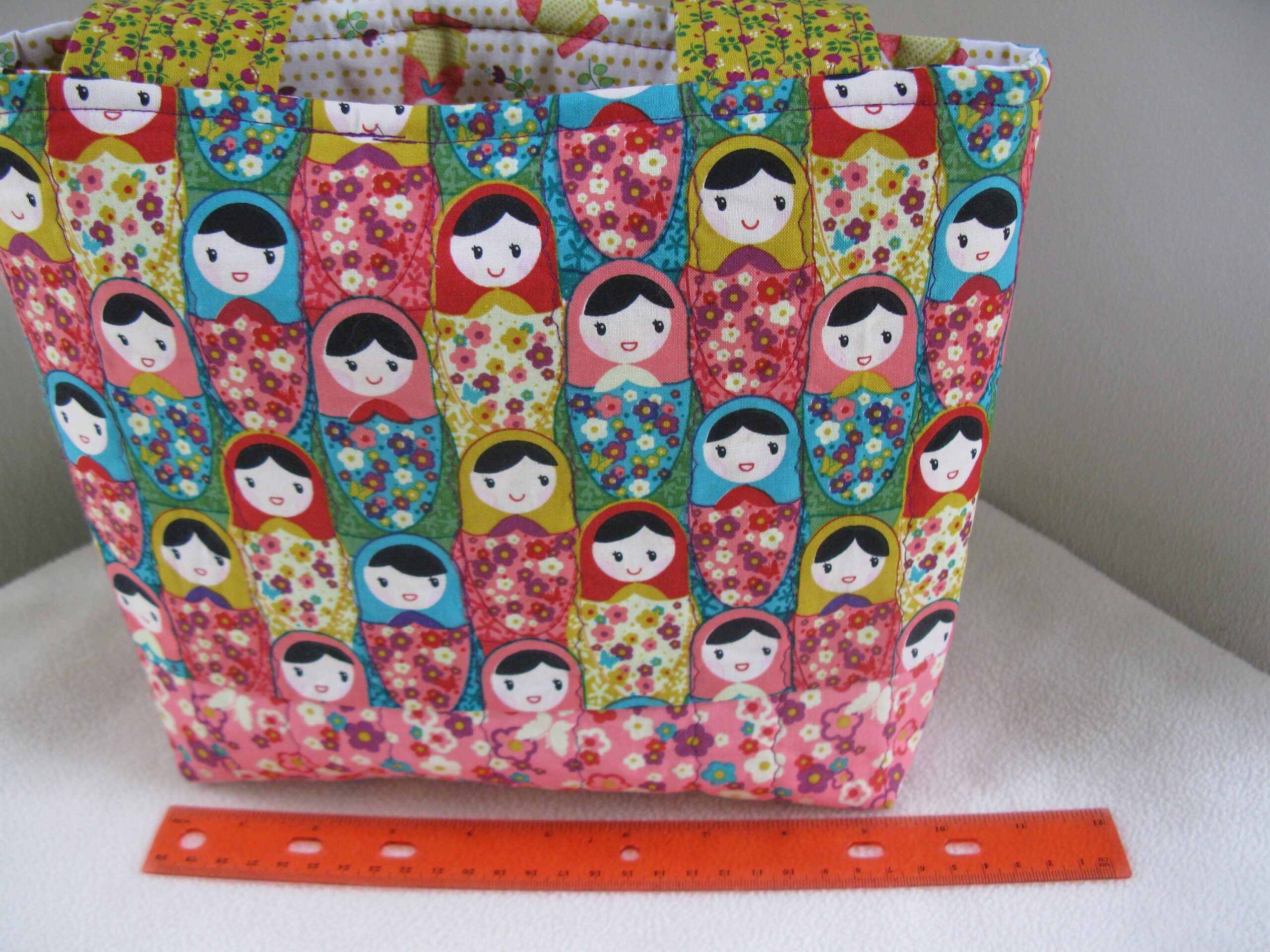 Quilted tote bag made from Russian Matryoshka Doll fabric (imperfect reduced price) - Image 4