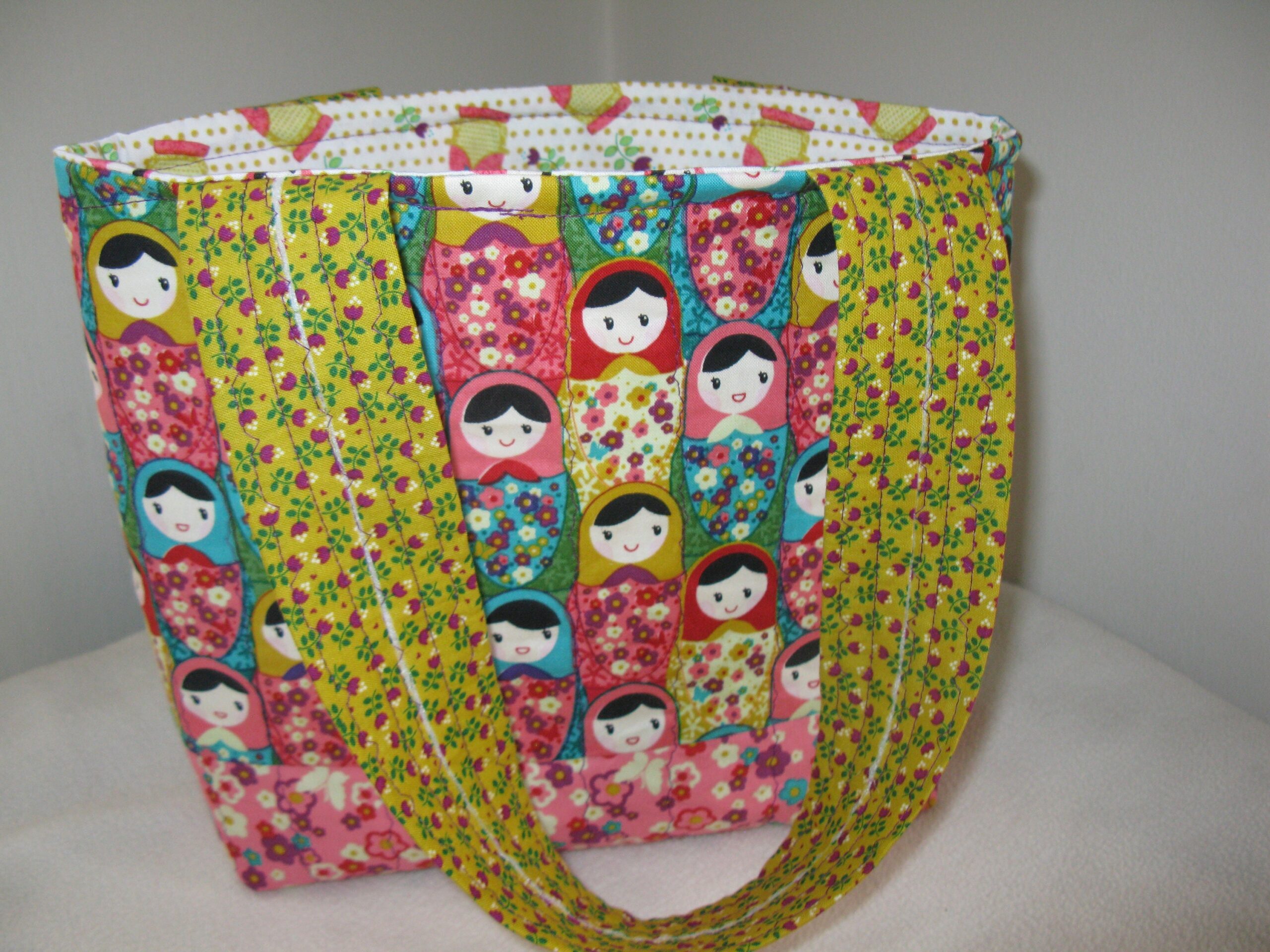 Quilted tote bag made from Russian Matryoshka Doll fabric (imperfect reduced price) - Image 6