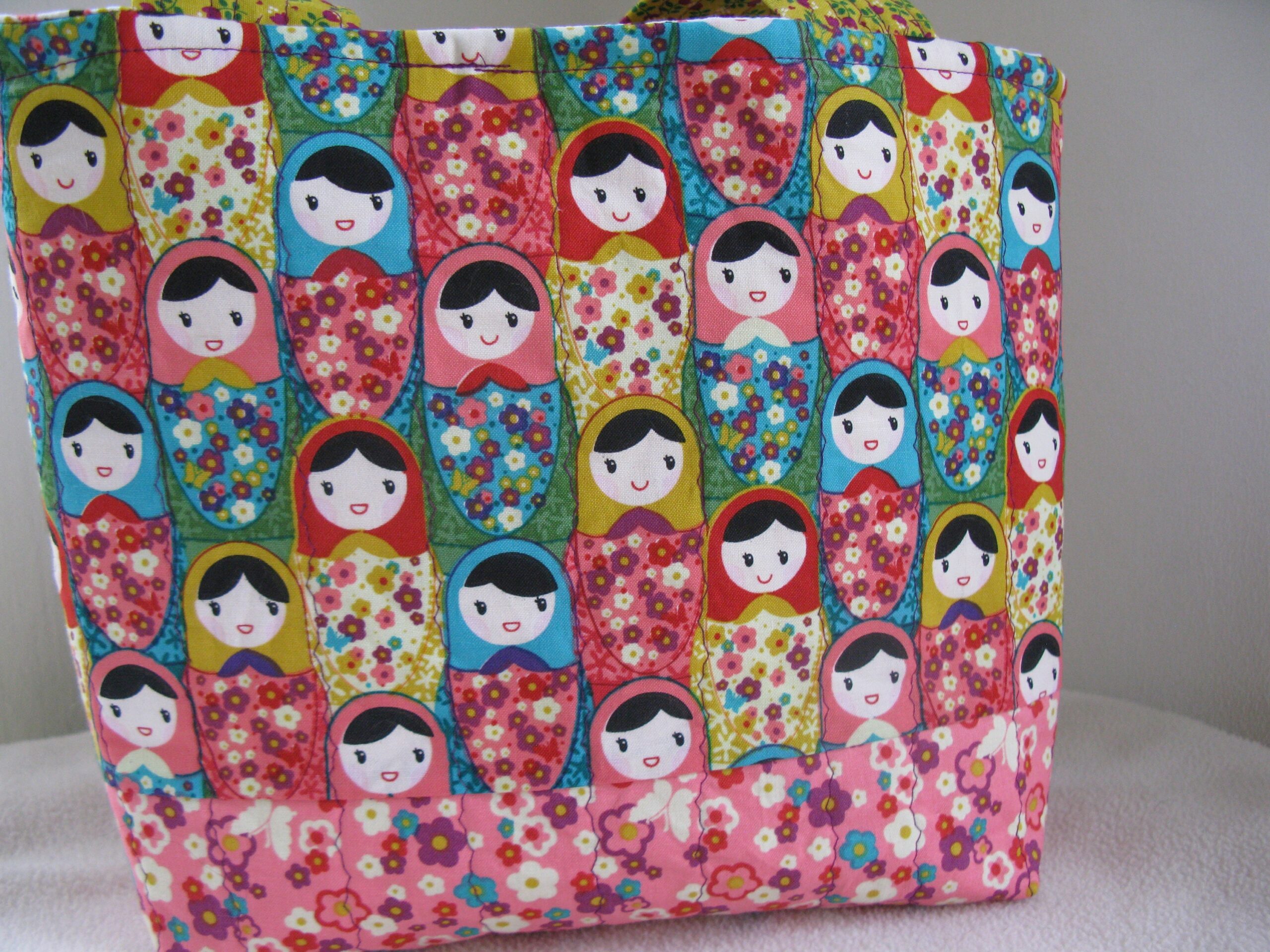 Quilted tote bag made from Russian Matryoshka Doll fabric (imperfect reduced price) - Image 7