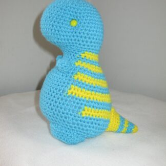T-rex plush amigurumi - turquoise and yellow